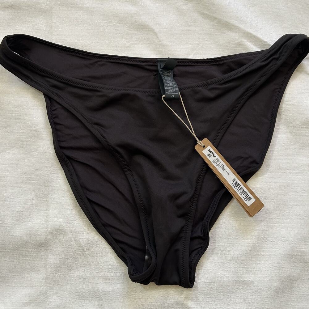 NWT Skims Women's Black Signature Swim Cheeky Tanga Bottom Size Large